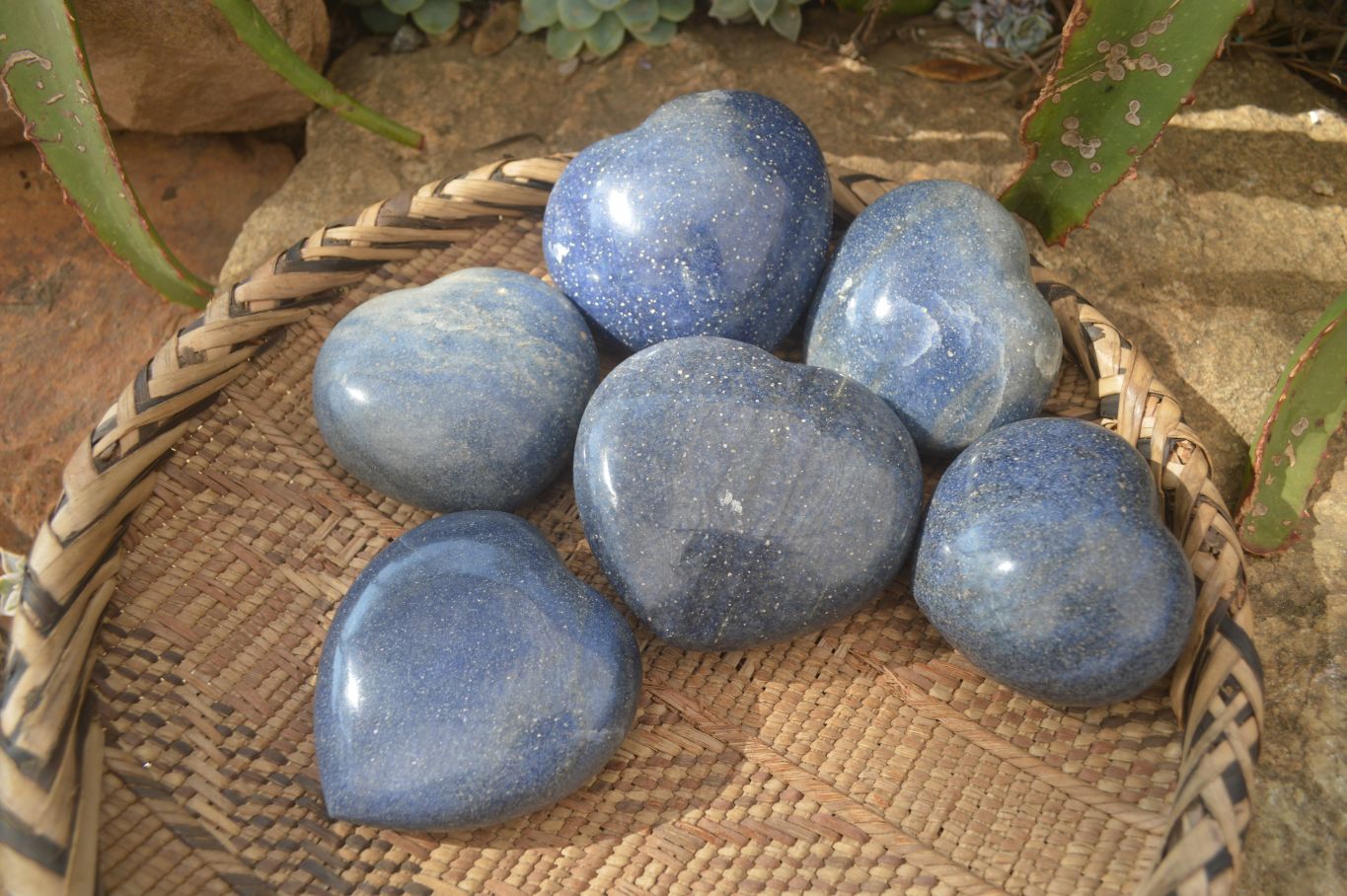 Polished Blue Lazulite Hearts x 6 From Madagascar - Toprock Gemstones and Minerals 