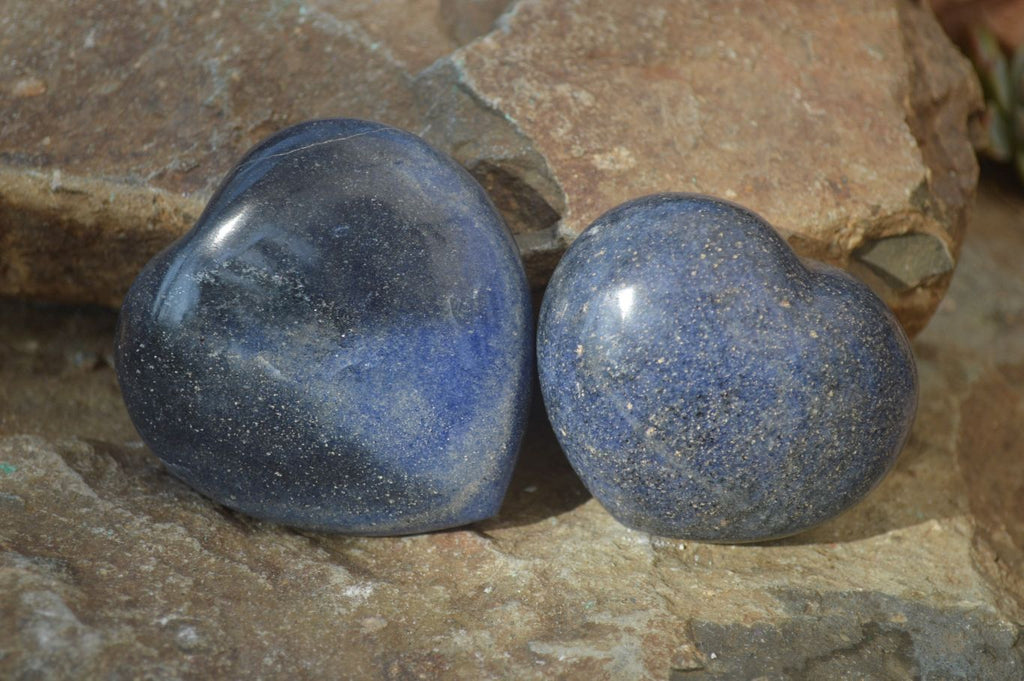 Polished Blue Lazulite Hearts x 6 From Madagascar - Toprock Gemstones and Minerals 