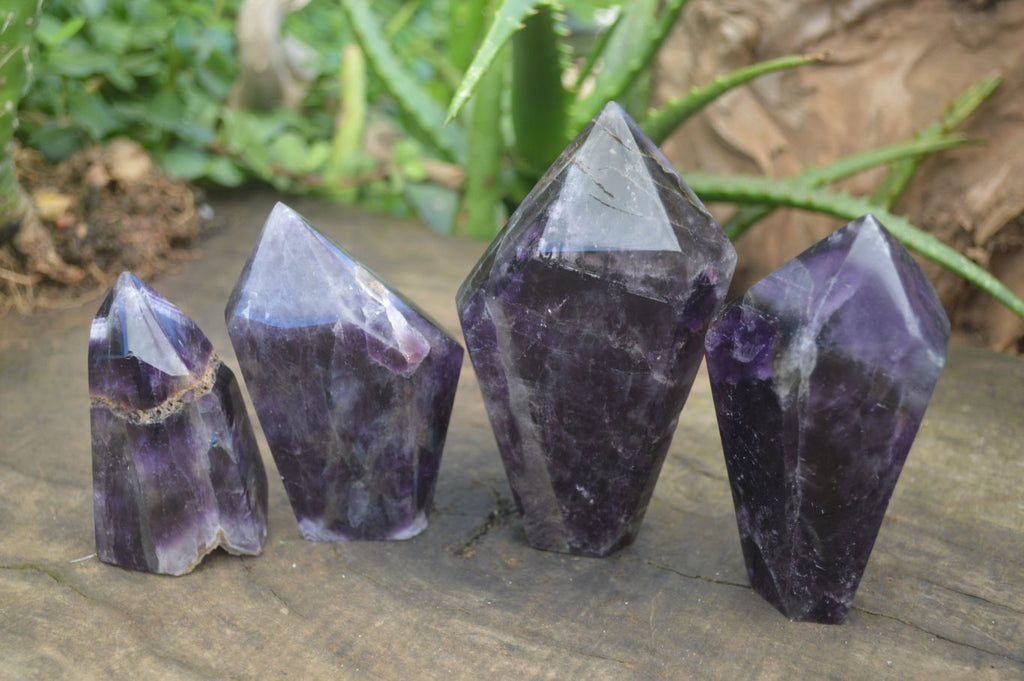 Polished Deep Purple Chevron Amethyst Points  x 4 From Zambia - Toprock Gemstones and Minerals 