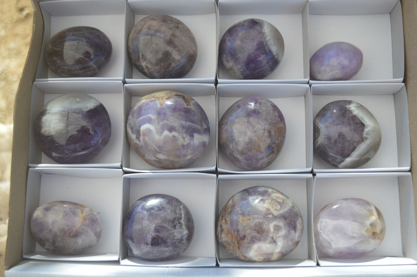 Polished Amethyst Galet / Palm Stones x 12 From Madagascar - Toprock Gemstones and Minerals 