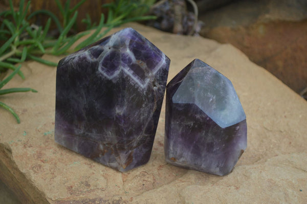 Polished Dark Purple Chevron Amethyst Points  x 2 From Madagascar - Toprock Gemstones and Minerals 