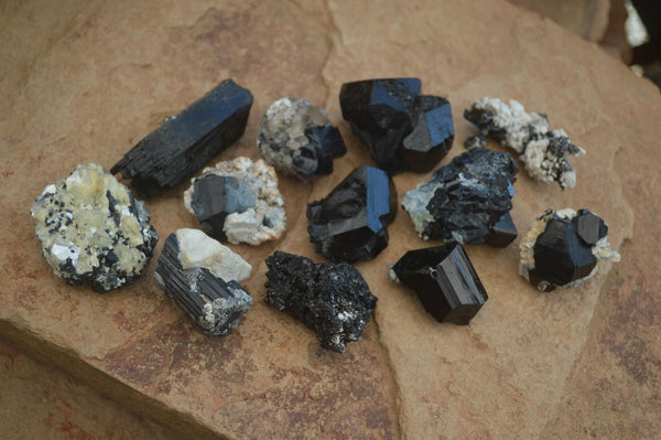 Natural Schorl Black Tourmaline Specimens  x 12 From Erongo, Namibia - Toprock Gemstones and Minerals 