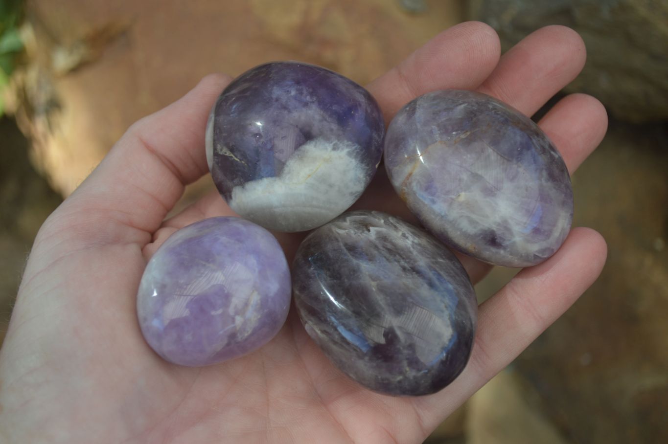 Polished Amethyst Galet / Palm Stones x 12 From Madagascar - Toprock Gemstones and Minerals 