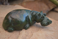 Polished Green Verdite Hippo Carvings  x 3 From Zimbabwe - Toprock Gemstones and Minerals 