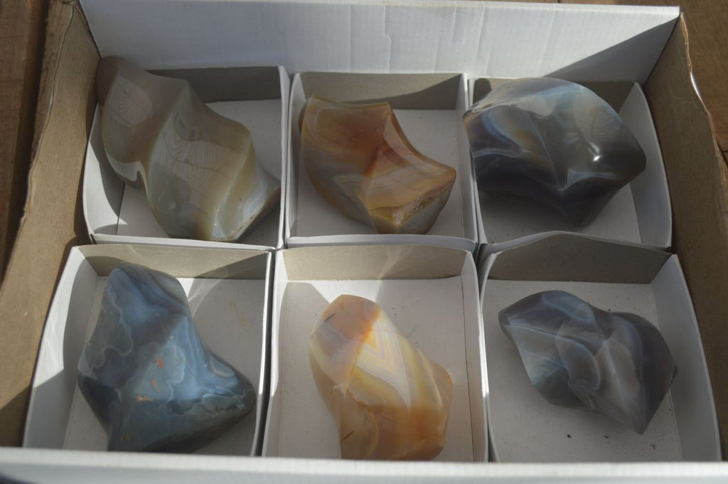 Polished Banded Agate Flames  x 6 From West Coast, Madagascar - Toprock Gemstones and Minerals 