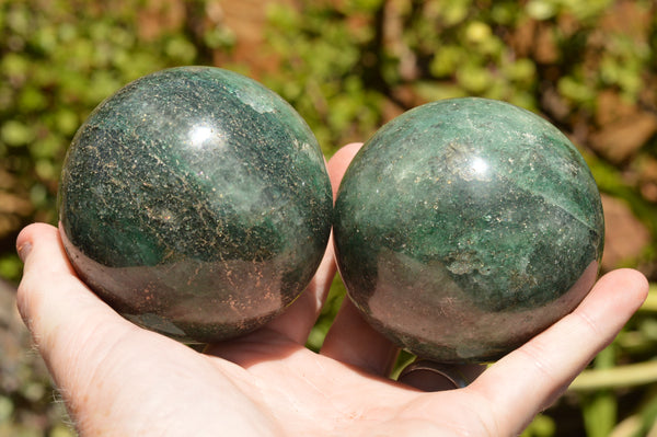 Polished Emerald Fuchsite Quartz Spheres With Wooden Stands  x 4 From Madagascar - TopRock