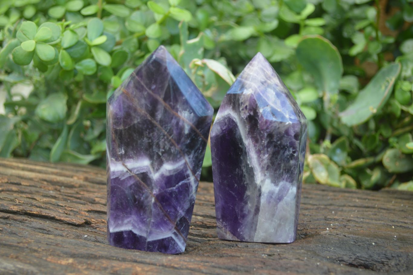 Polished Gemmy Chevron Amethyst Points  x 2 From Zambia - Toprock Gemstones and Minerals 