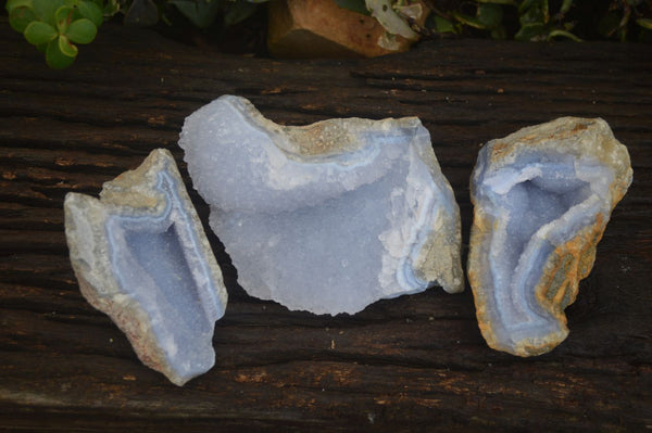 Natural Blue Lace Agate Geode Specimens  x 3 From Nsanje, Malawi