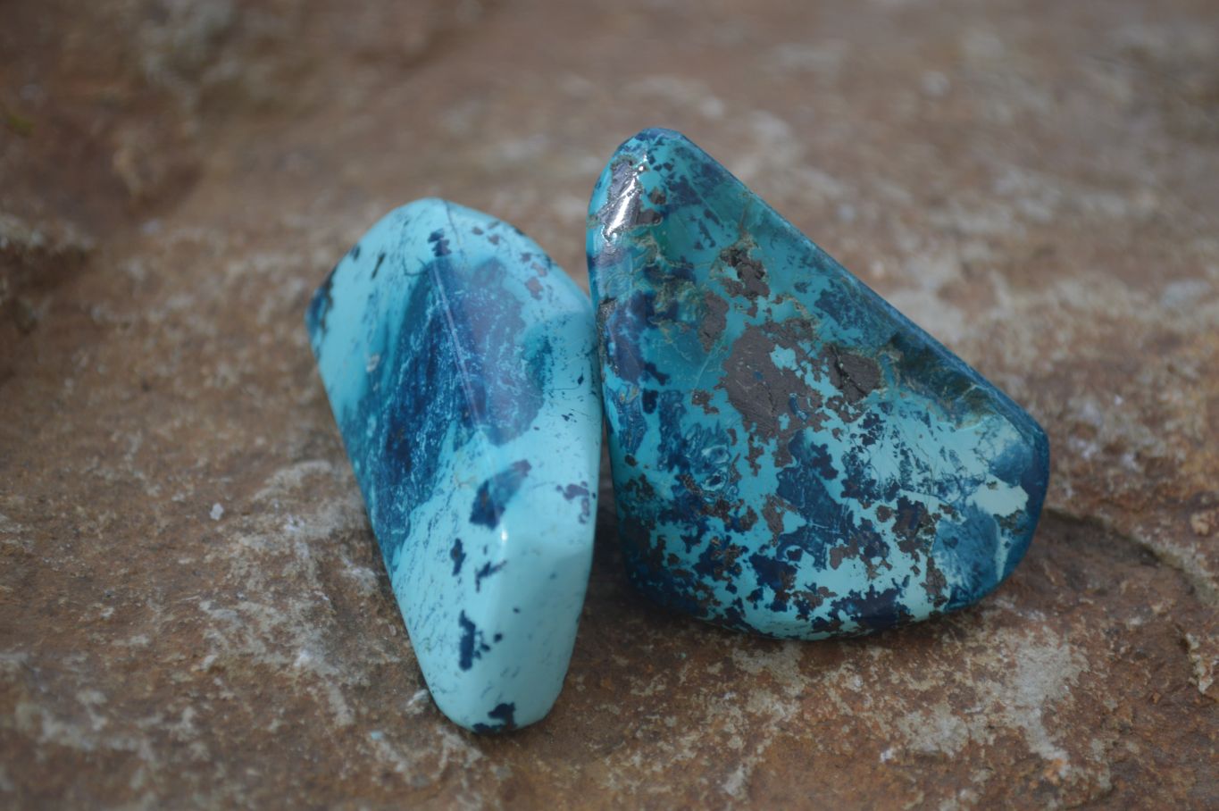 Polished Blue Shattuckite Free Forms  x 6 From Kaokoveld, Namibia - Toprock Gemstones and Minerals 