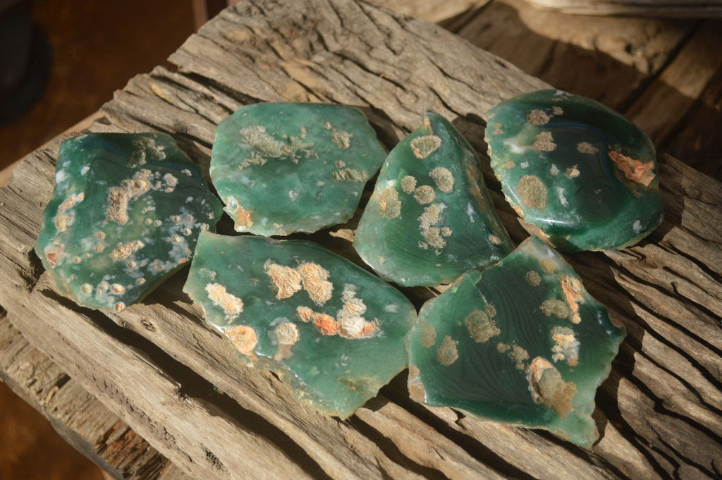 Polished On One Side Emerald Mtorolite Plates x 6 From Mutorashanga, Zimbabwe - Toprock Gemstones and Minerals 