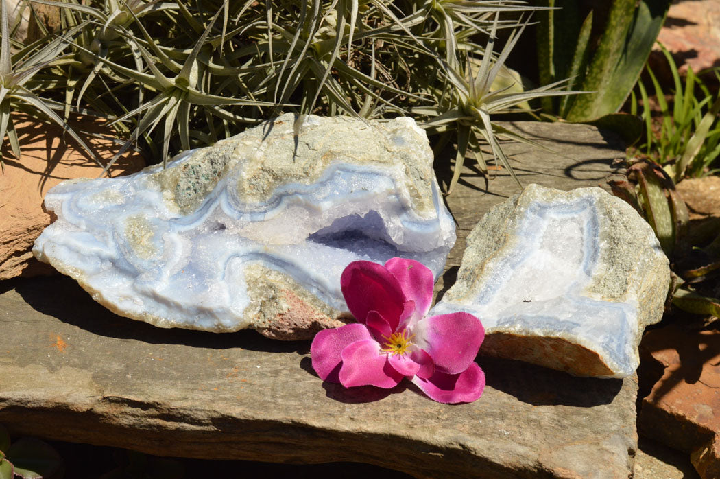Natural Blue Lace Agate Geode Specimens  x 2 From Nsanje, Malawi - TopRock