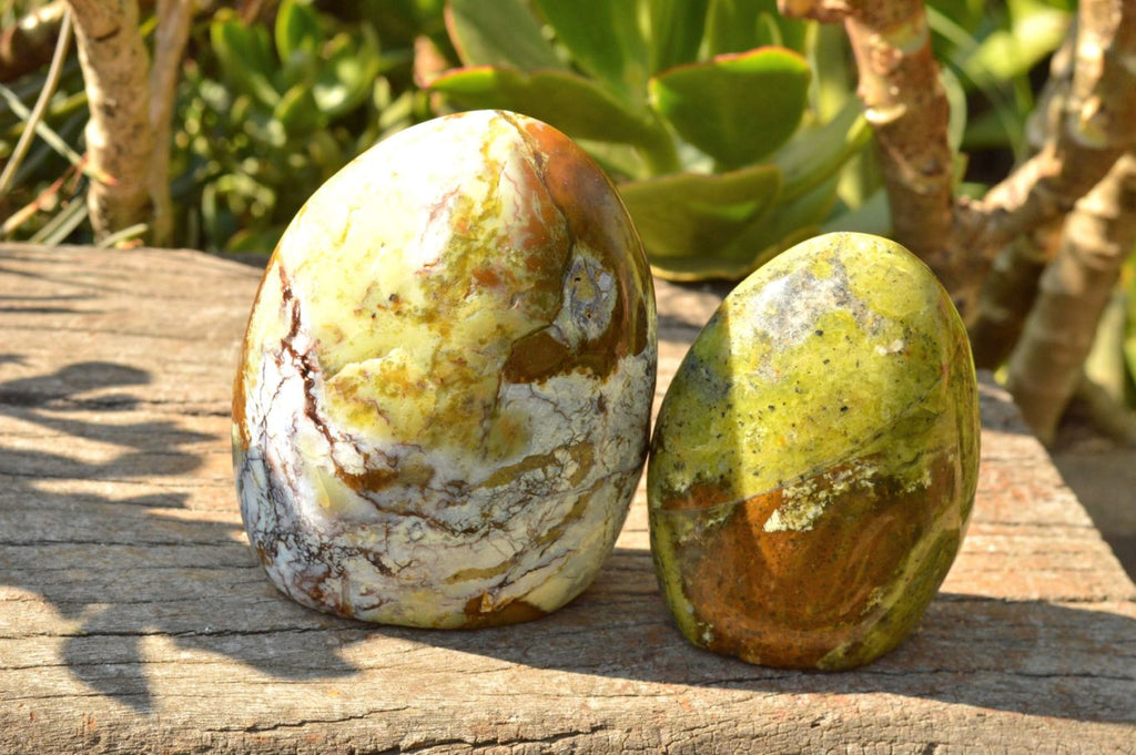 Polished Lovely Pair Of Green Opal Standing Free Forms  x 2 From Antsirabe, Madagascar - TopRock