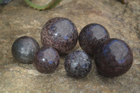 Polished Red Pyrope Garnet Matrix Spheres  x 6 From Madagascar - Toprock Gemstones and Minerals 