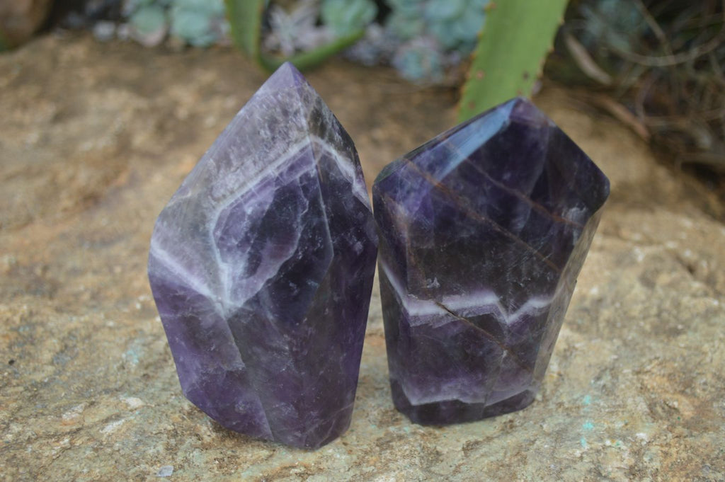 Polished Gemmy Chevron Amethyst Points  x 2 From Zambia - Toprock Gemstones and Minerals 