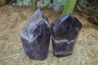 Polished Gemmy Chevron Amethyst Points  x 2 From Zambia - Toprock Gemstones and Minerals 