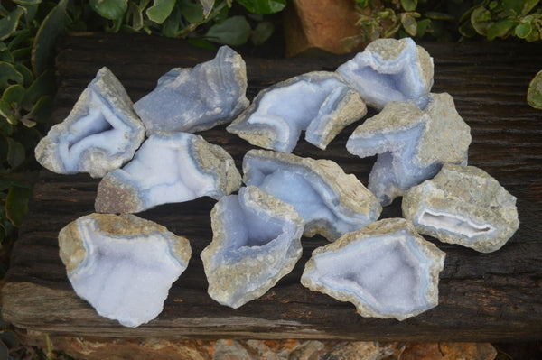 Natural Blue Lace Agate Geode Specimens  x 12 From Nsanje, Malawi - Toprock Gemstones and Minerals 
