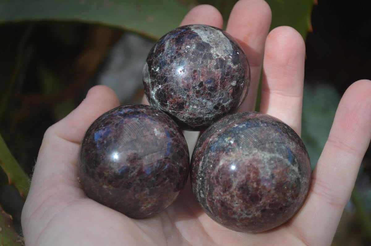 Polished Red Pyrope Garnet Matrix Spheres  x 6 From Madagascar - Toprock Gemstones and Minerals 
