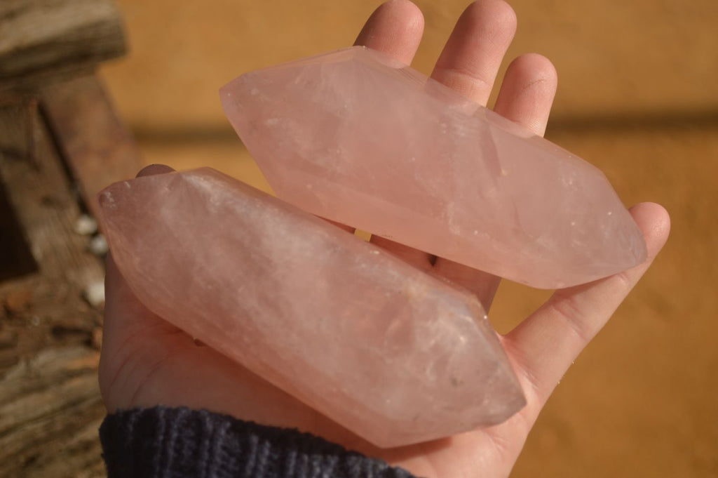 Polished Gemmy Double Terminated Rose Quartz Points x 4 From Ambatondrazaka, Madagascar - Toprock Gemstones and Minerals 