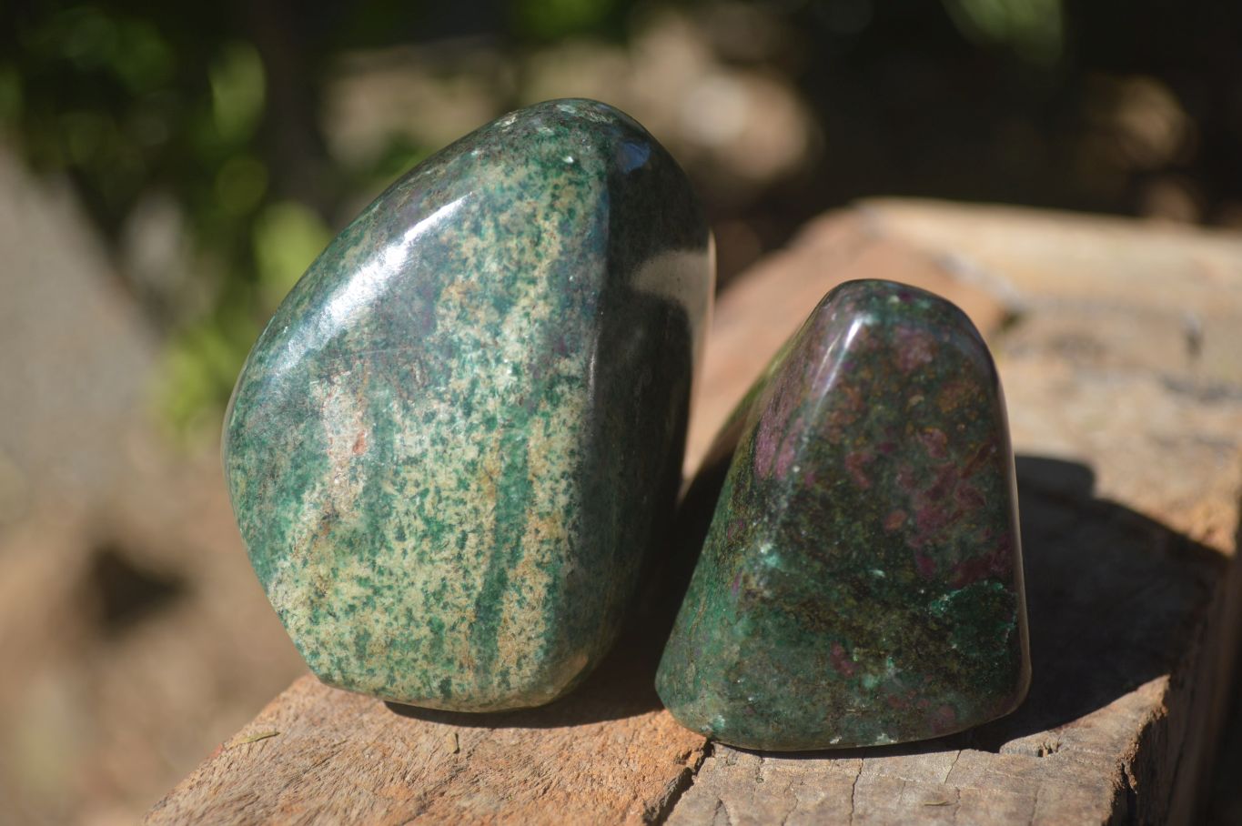 Polished Fluorescent Ruby Corundum In Chrome Verdite Free Forms x 4 From Zimbabwe - Toprock Gemstones and Minerals 