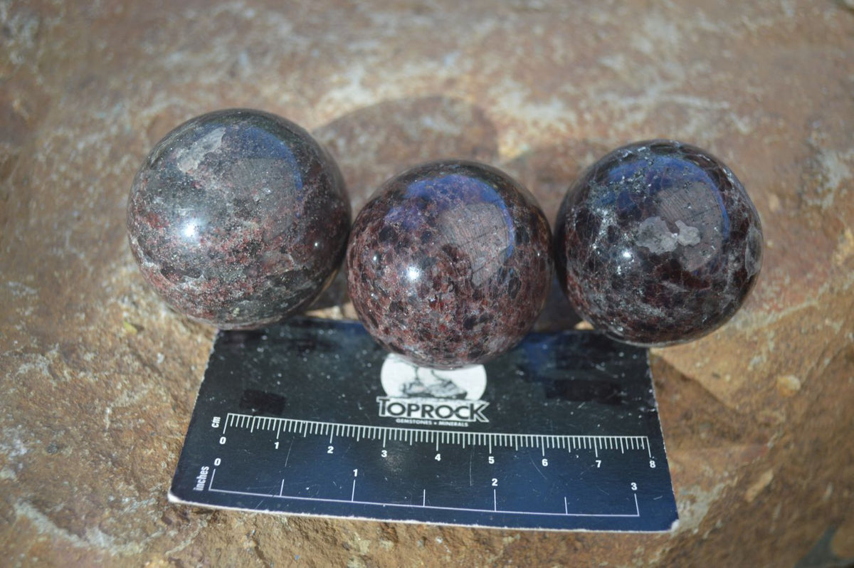 Polished Red Pyrope Garnet Matrix Spheres  x 6 From Madagascar - Toprock Gemstones and Minerals 