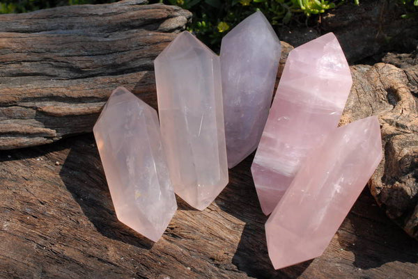 Polished Gemmy Double Terminated Rose Quartz Crystals x 12 From Madagascar - TopRock
