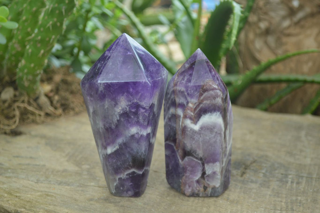 Polished Chevron Amethyst Points  x 2 From Zambia - Toprock Gemstones and Minerals 