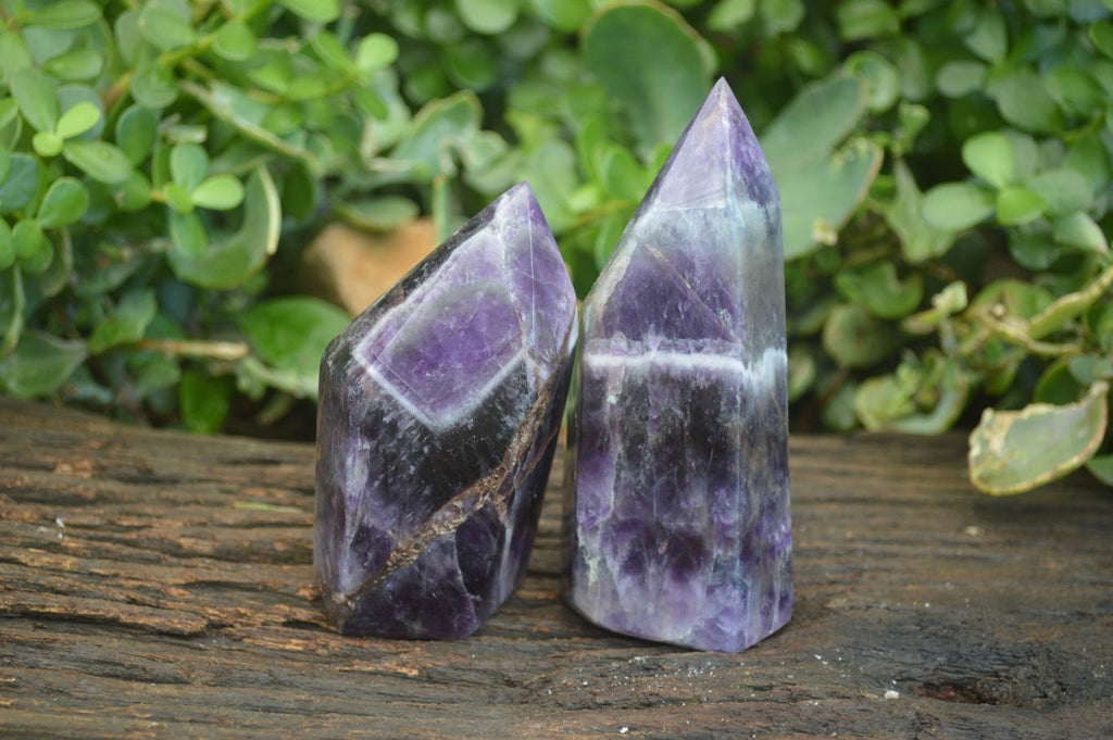 Polished Dark Chevron Amethyst Points  x 2 From Zambia - Toprock Gemstones and Minerals 