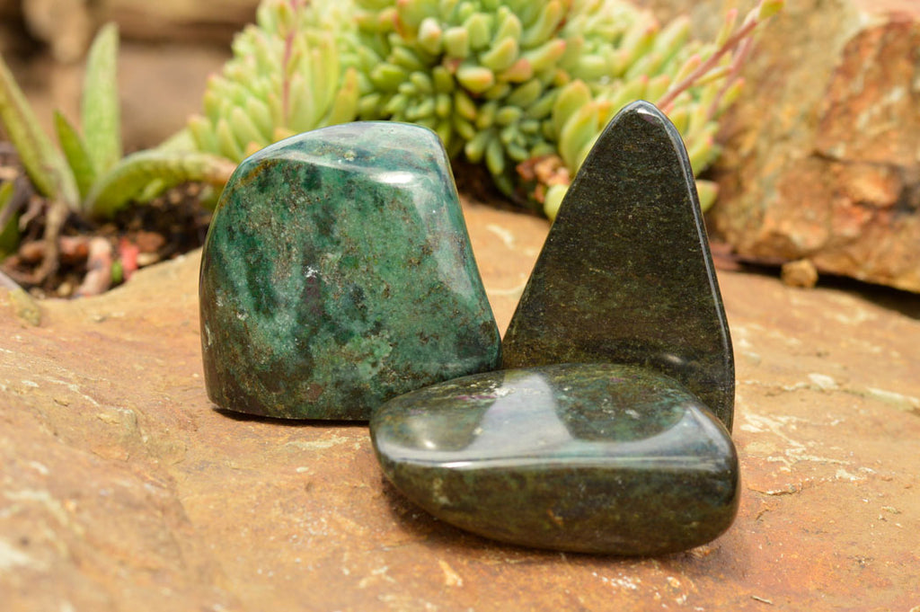 Polished Rare Fluorescent Green Verdite Ruby Corundum Free Forms  x 5 From Zimbabwe - TopRock