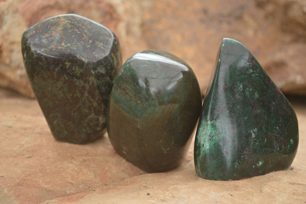 Polished Fluorescent Ruby Corundum In Chrome Verdite Free Forms x 6 From Zimbabwe - TopRock