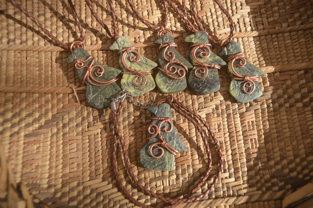 Polished  Copper Wire Wrapped Soapstone Eagle Pendants x 6 From Zimbabwe - Toprock Gemstones and Minerals 