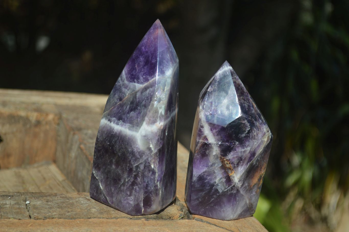 Polished Dark Chevron Amethyst Points  x 2 From Zambia - Toprock Gemstones and Minerals 