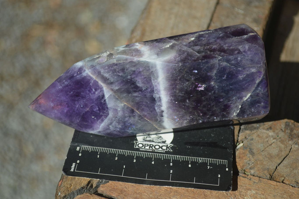 Polished Dark Chevron Amethyst Points  x 2 From Zambia - Toprock Gemstones and Minerals 