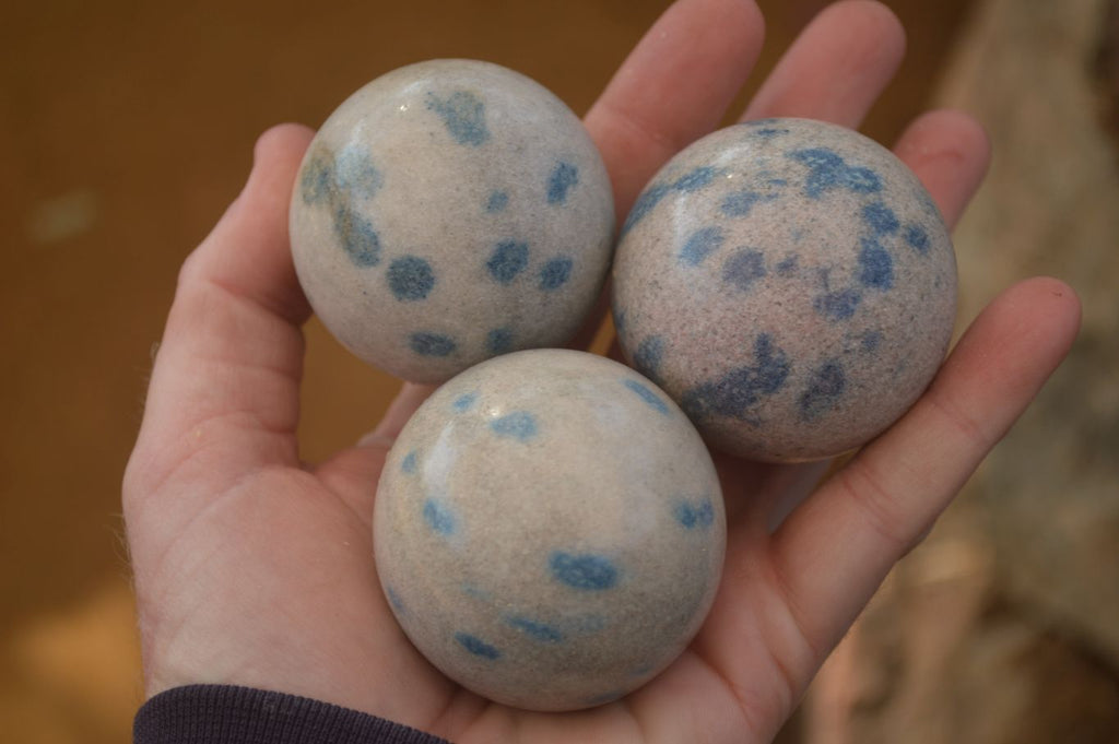 Polished Blue Spotted Spinel Quartz Spheres x 8 From Madagascar - Toprock Gemstones and Minerals 