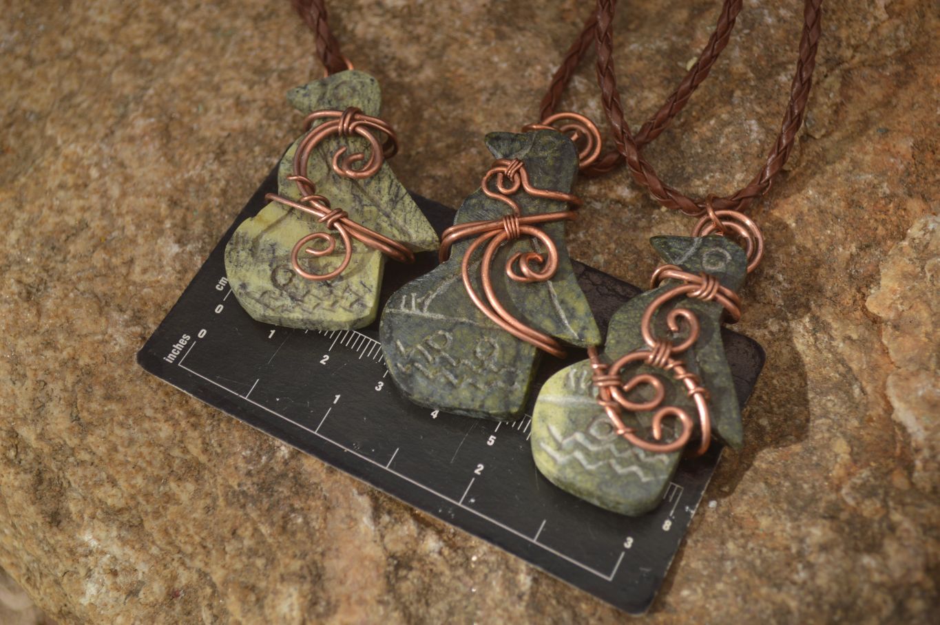 Polished  Copper Wire Wrapped Soapstone Eagle Pendants x 6 From Zimbabwe - Toprock Gemstones and Minerals 