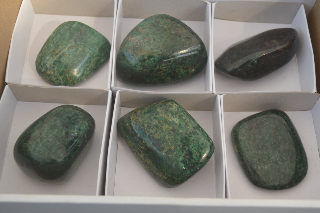 Polished Fluorescent Ruby Corundum In Chrome Verdite Free Forms x 6 From Zimbabwe - Toprock Gemstones and Minerals 