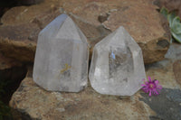 Polished Optic to Neat Optic Clear Quartz Crystal Prisms  x 2 From Madagascar - TopRock