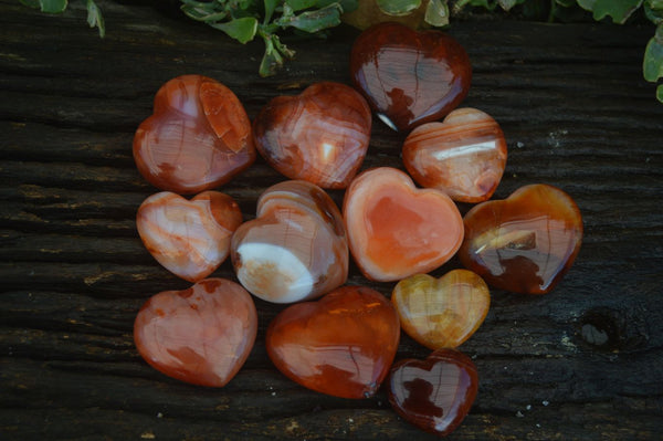 Polished Stunning Carnelian Agate Hearts x 12 From Madagascar - Toprock Gemstones and Minerals 
