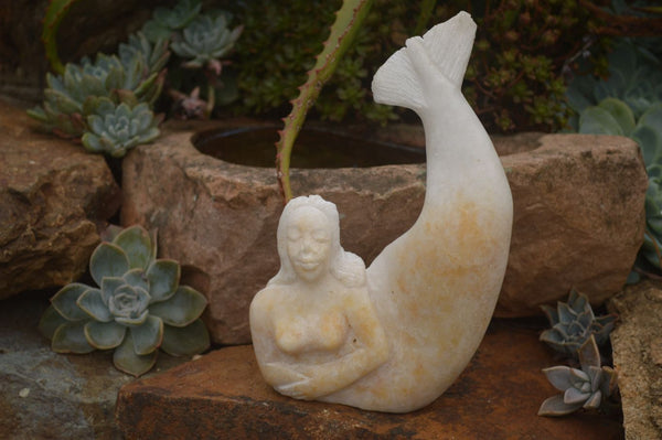 Polished White Marble Mermaid Carving x 1 From Zimbabwe - TopRock