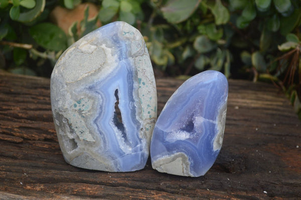 Polished Blue Lace Agate Standing Free Forms  x 2 From Nsanje, Malawi - Toprock Gemstones and Minerals 