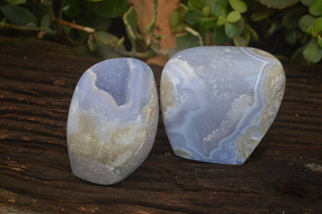Polished Blue Lace Agate Standing Free Forms x 2 From Nsanje, Malawi - Toprock Gemstones and Minerals 