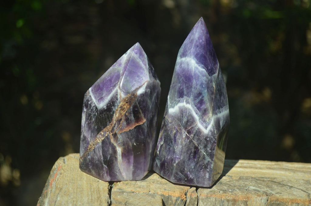 Polished Dark Chevron Amethyst Points  x 2 From Zambia - Toprock Gemstones and Minerals 