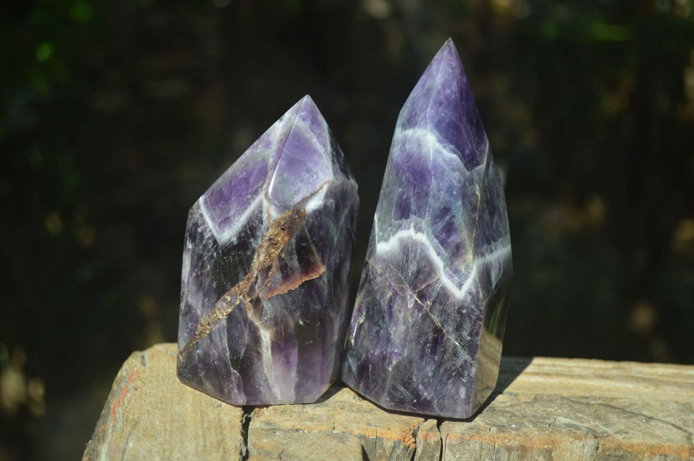 Polished Dark Chevron Amethyst Points  x 2 From Zambia - Toprock Gemstones and Minerals 