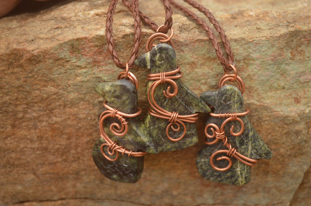 Polished  Copper Wire Wrapped Soapstone Eagle Pendants x 6 From Zimbabwe - Toprock Gemstones and Minerals 