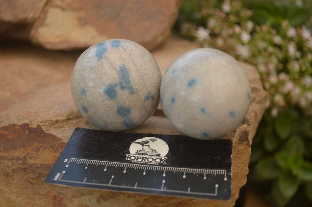 Polished Blue Spotted Spinel Quartz Spheres x 8 From Madagascar - Toprock Gemstones and Minerals 