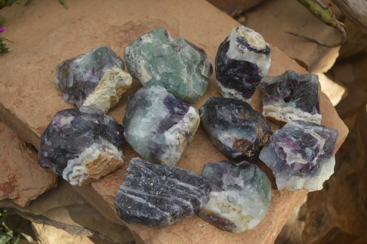 Natural Rough Watermelon Fluorite Cobbed Specimens x 12 From Uis, Namibia - Toprock Gemstones and Minerals 