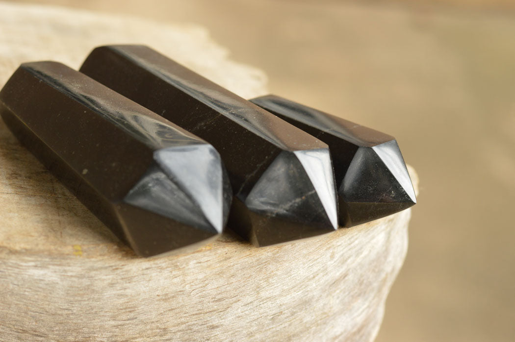 Polished Double Terminated Black Basalt Points  x 3 From Madagascar - TopRock
