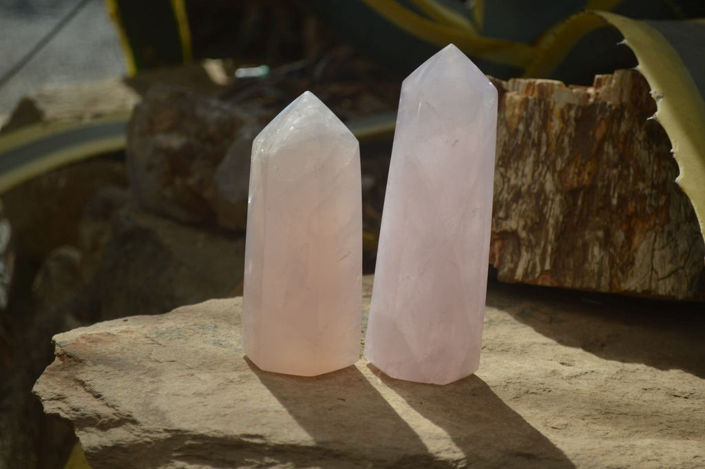 Polished Gemmy Rose Quartz Points x 2 From Antsirabe, Madagascar - Toprock Gemstones and Minerals 