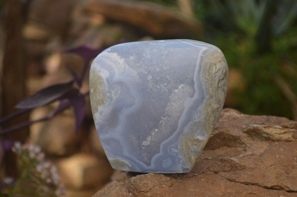 Polished Blue Lace Agate Standing Free Forms x 2 From Nsanje, Malawi - Toprock Gemstones and Minerals 