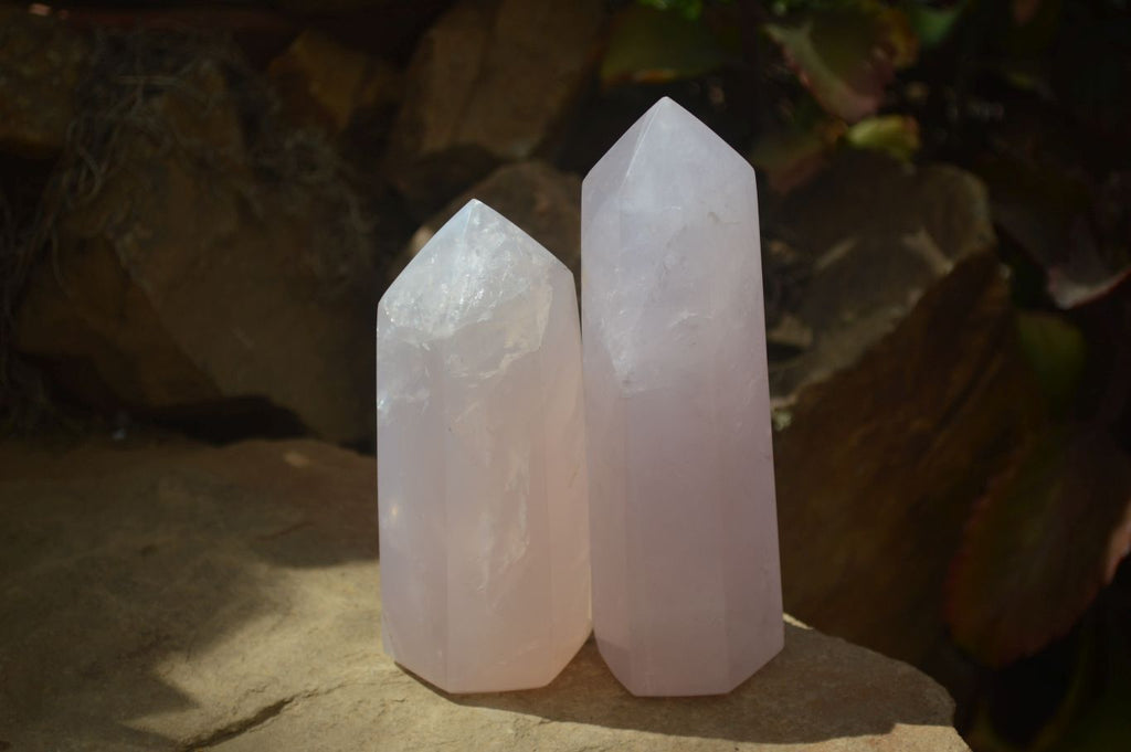 Polished Gemmy Rose Quartz Points x 2 From Antsirabe, Madagascar - Toprock Gemstones and Minerals 