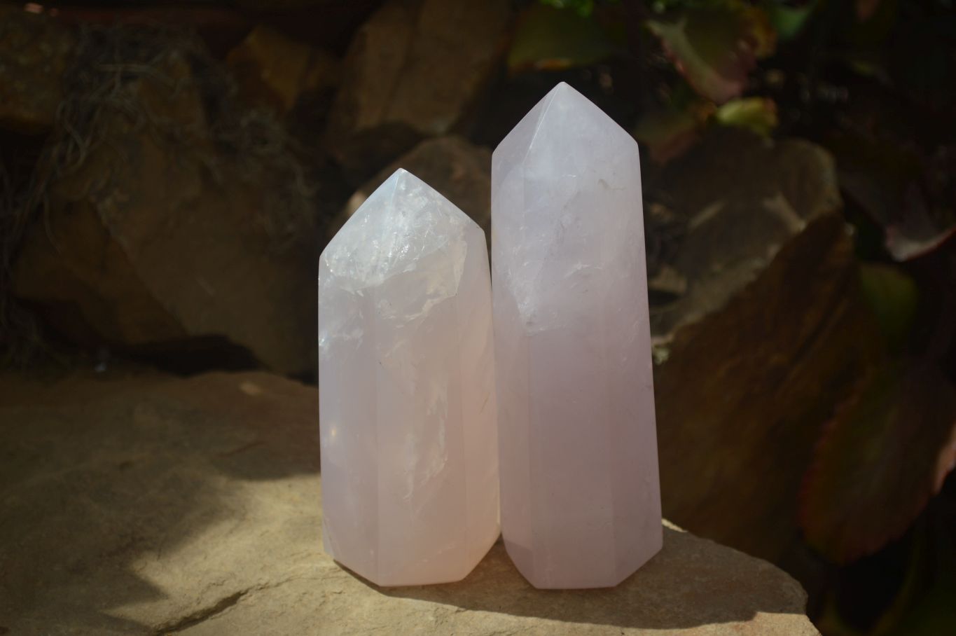 Polished Gemmy Rose Quartz Points x 2 From Antsirabe, Madagascar - Toprock Gemstones and Minerals 